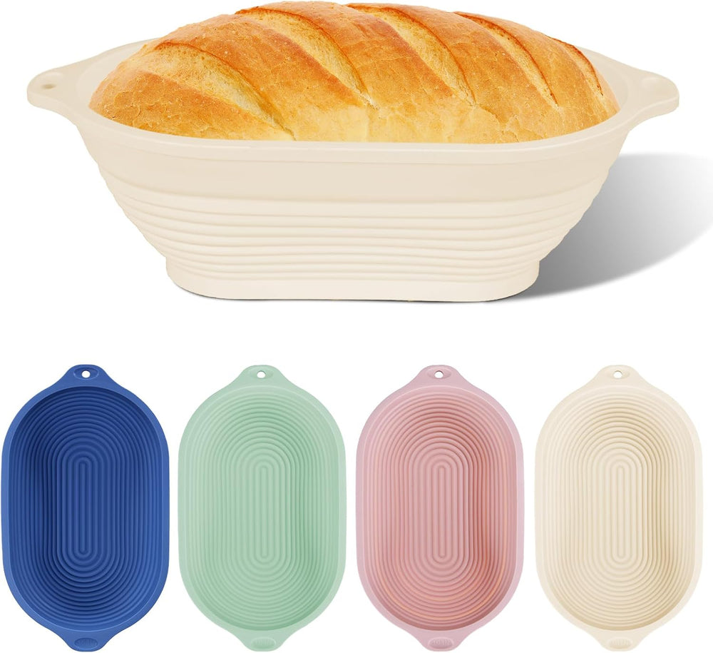 4 Pcs 10" Silicone Banneton Bread Proofing Basket with Handles