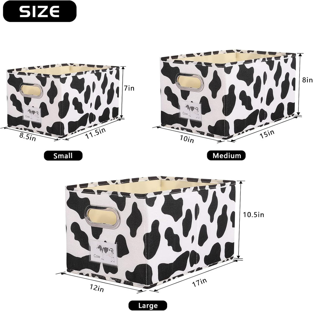 ANMINY Cow Print Basket Fabric Bins with Label Window, 2PCS 17"x11.8&quo...