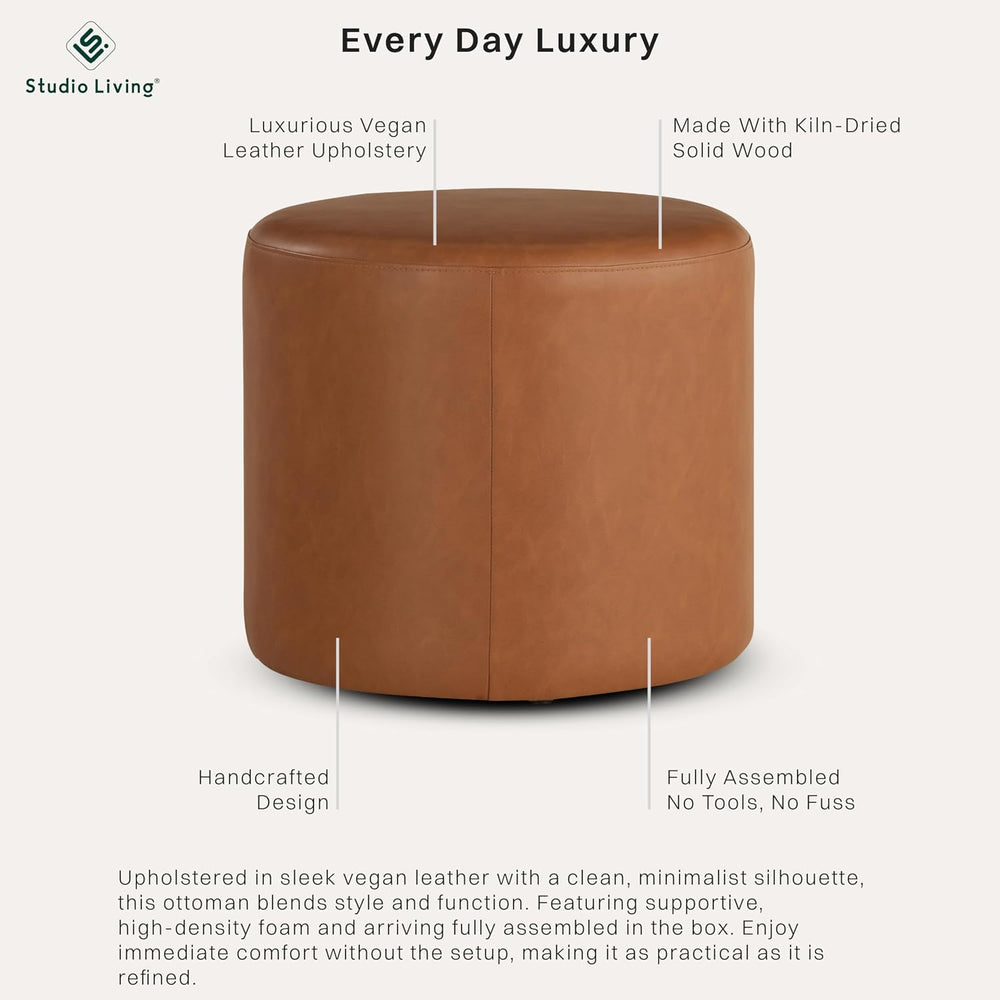 Lifestyle Solutions 19” Wentworth Ottoman Round Faux Leather Bench, Stationar...