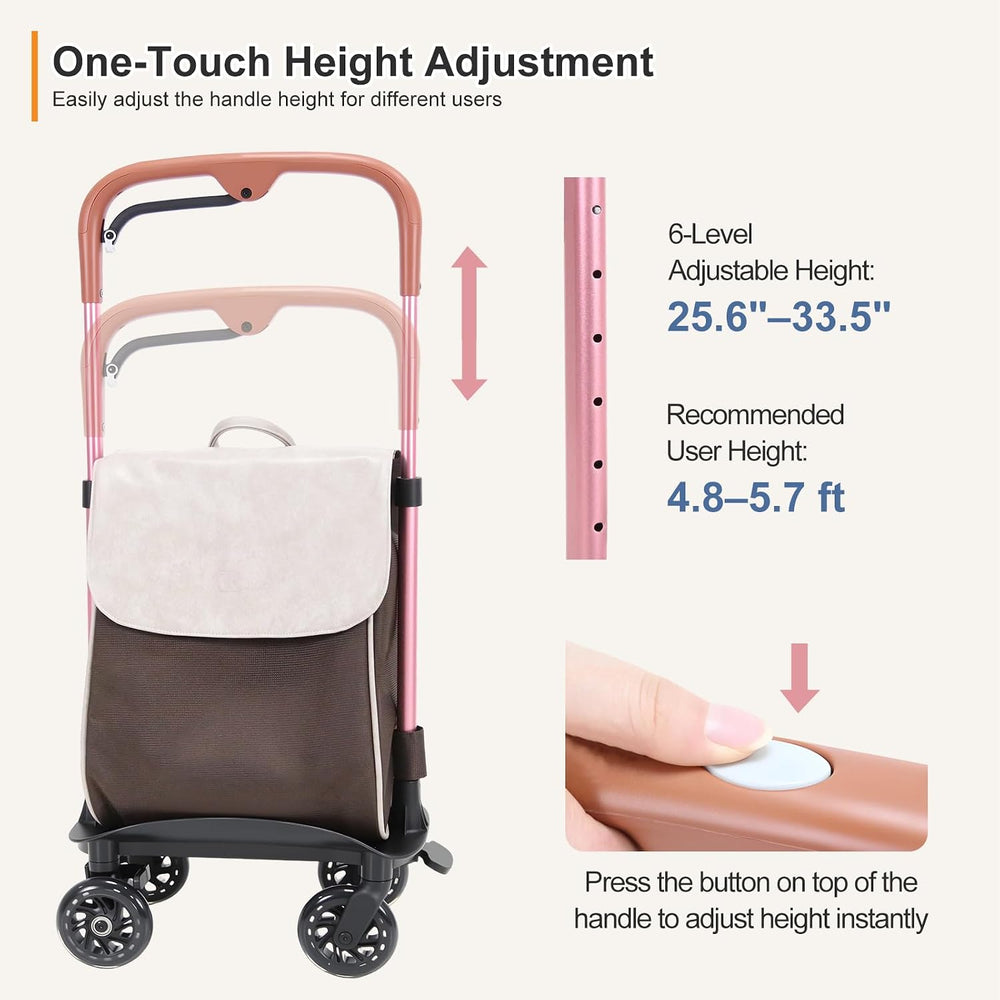 Side-Push Shopping Cart for Seniors, Lightweight 6.6lb Aluminum Grocery Troll...