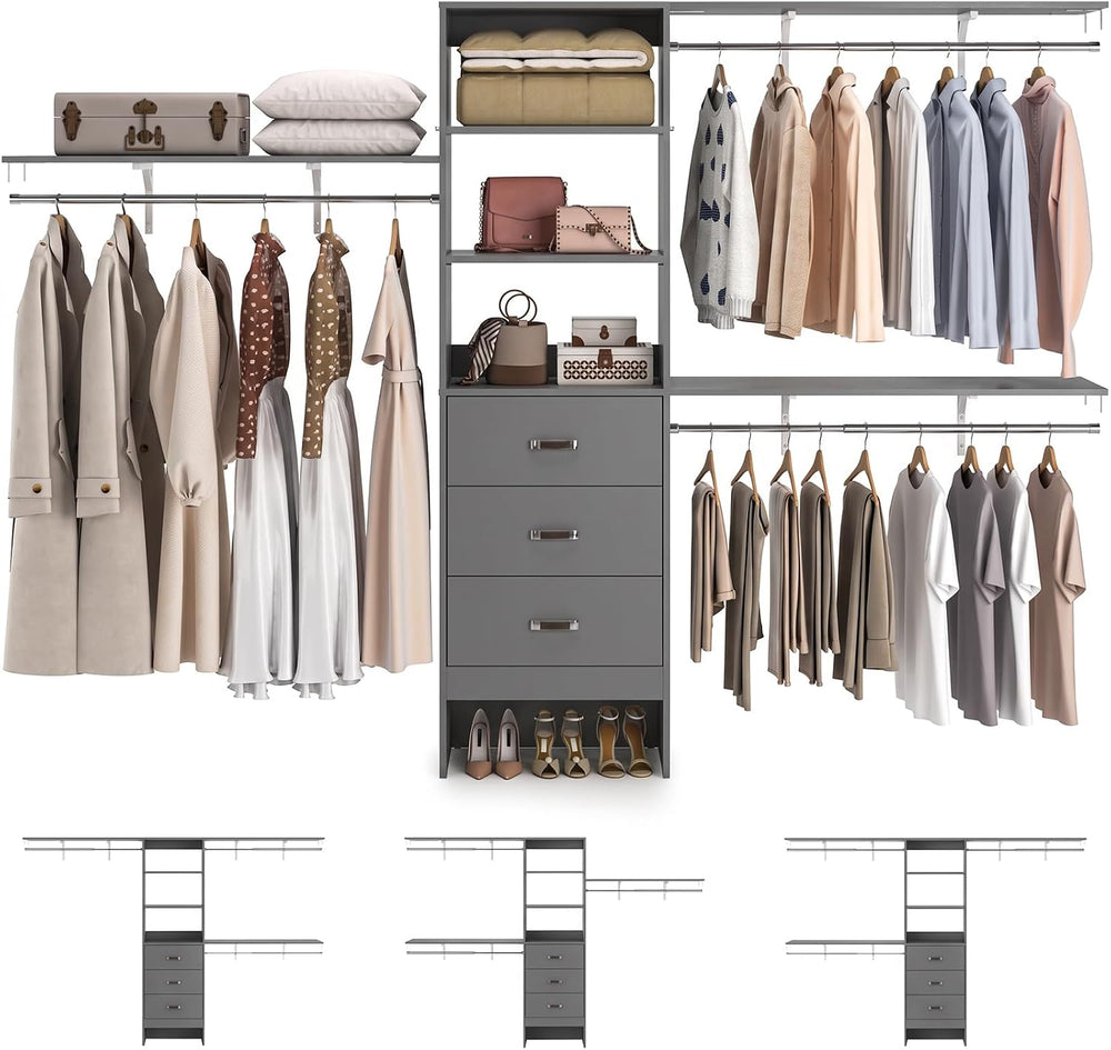Armocity 120 Inches Closet System, 10FT Walk In Closet Organizer with 3 Shelv...