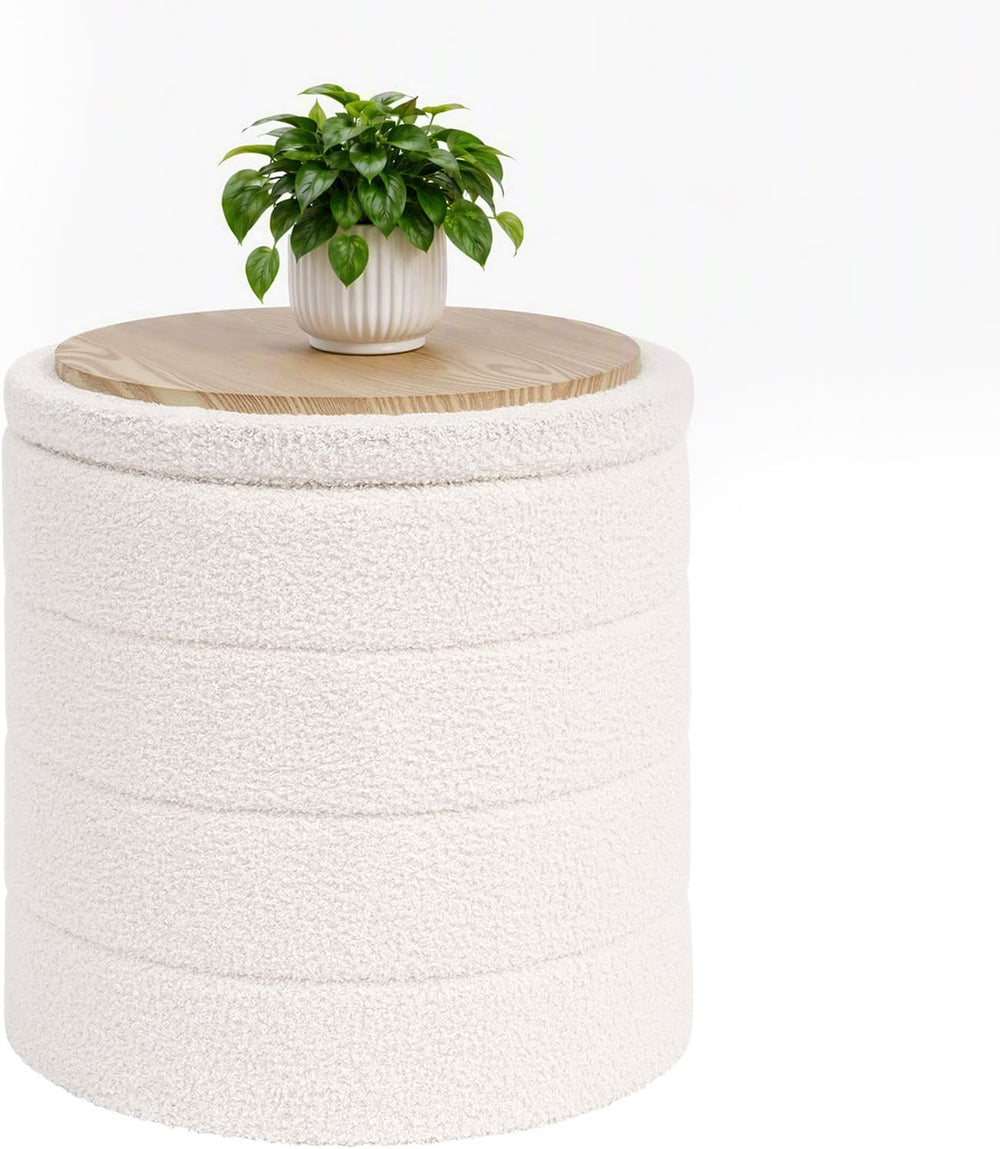 B FSOBEIIALEO Folding Storage Ottoman, Round Sherpa Ottomans, Cream White