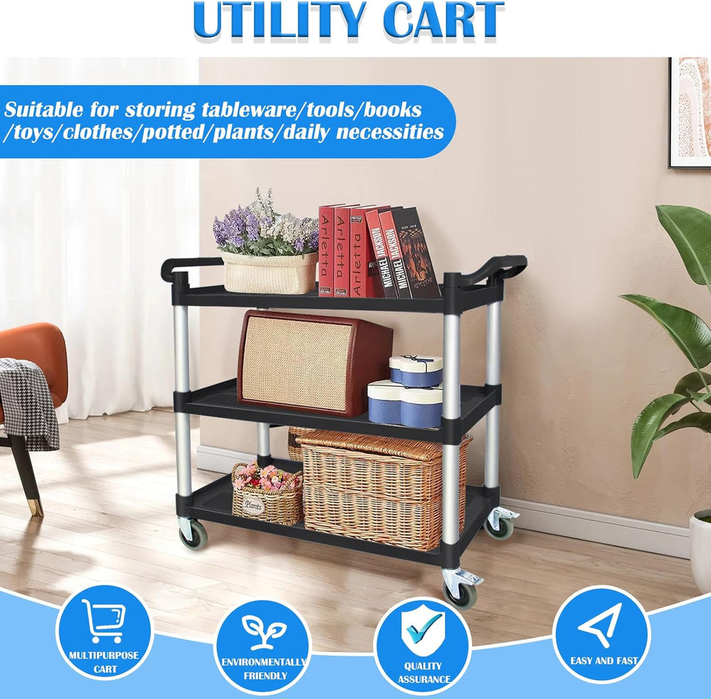 Utility Carts with Wheels, Rolling Kitchen Cart, 3 Tier Cart, Food Service Ca...