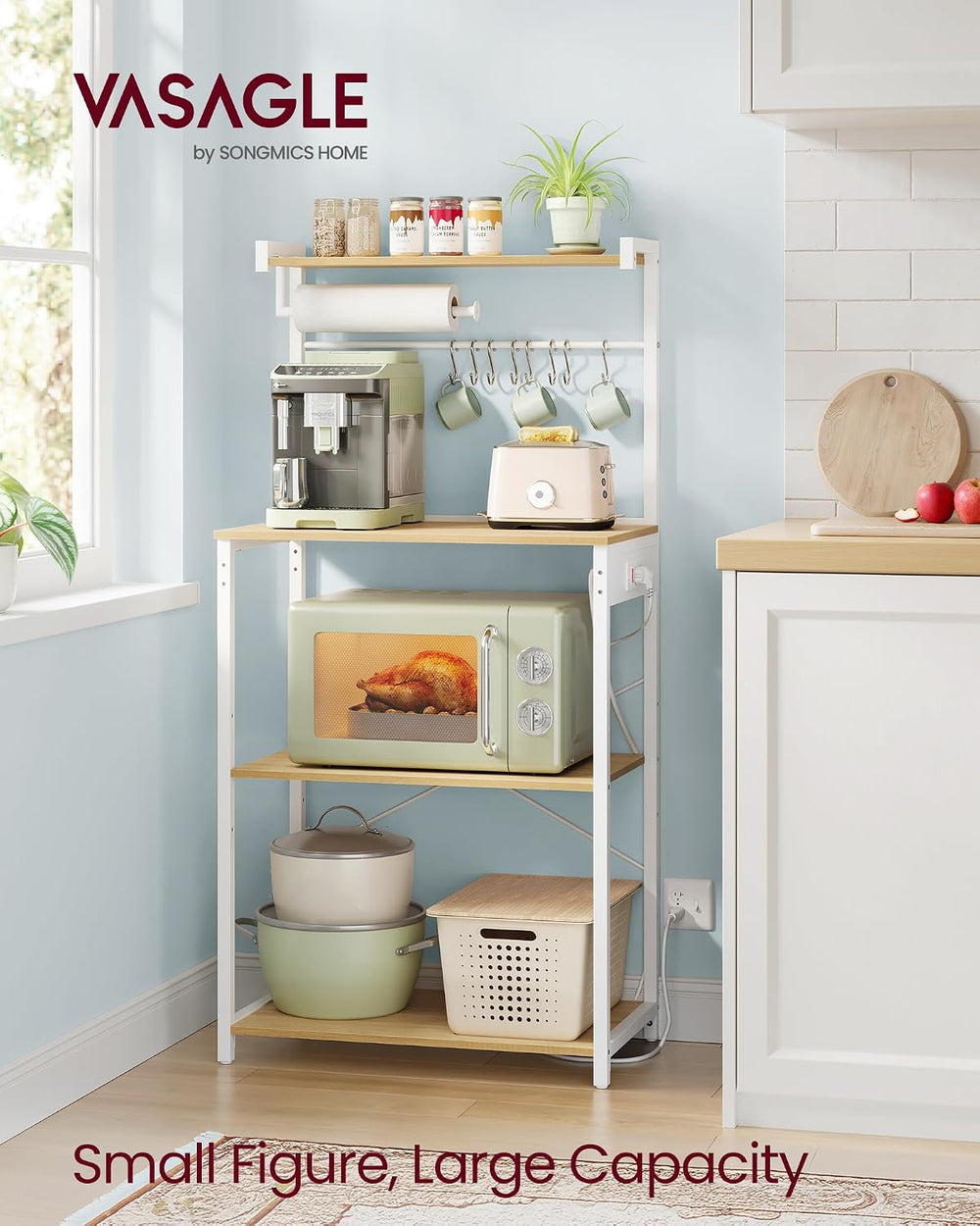 VASAGLE 4-Tier Kitchen Bakers Rack with Power Outlet, 23.6-Inch Wide