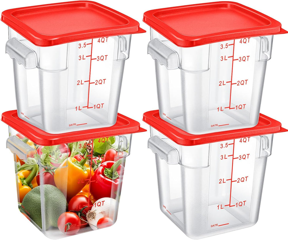 Maxcheck 4 Pcs 4qt Food Storage Container with Lids Bulk Clear, Red