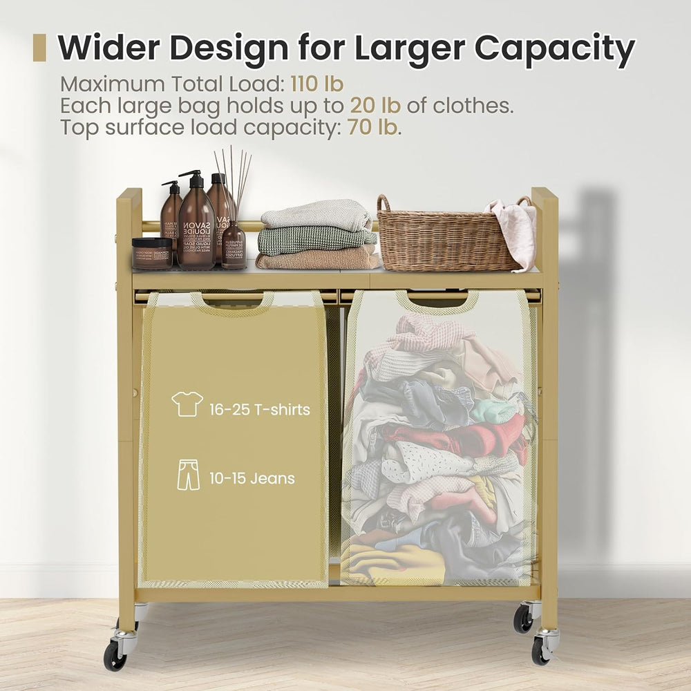 SwaaVee Laundry Sorter, Laundry Hamper with Wooden Top Shelf, 2×14.5Gal(110L)...