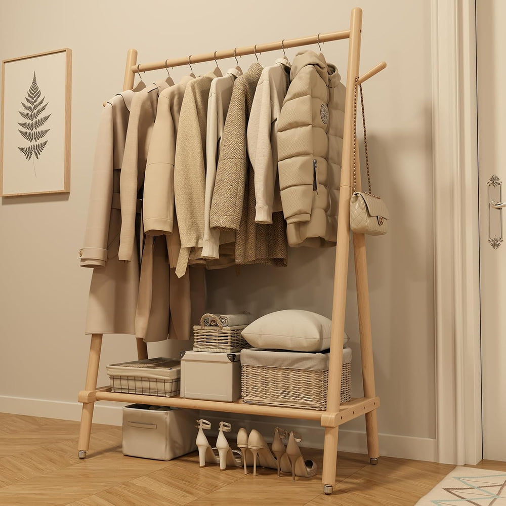 Muwuele Solid Wood Clothing Rack, Rolling Clothes Rack for Hanging Clothes, G...