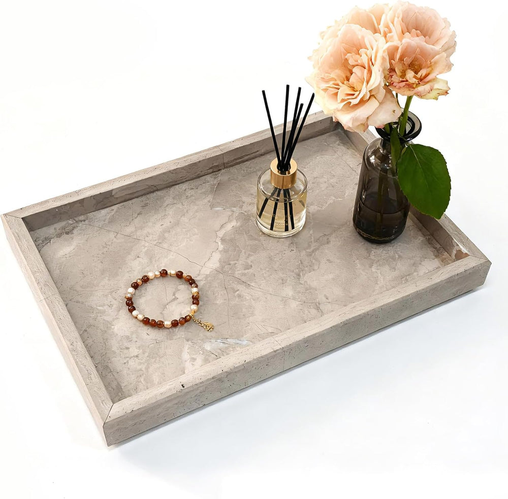 Pure Natural Marble Tray for Bathroom, Dresser, Sink. Cosmetics, toiletries, ...