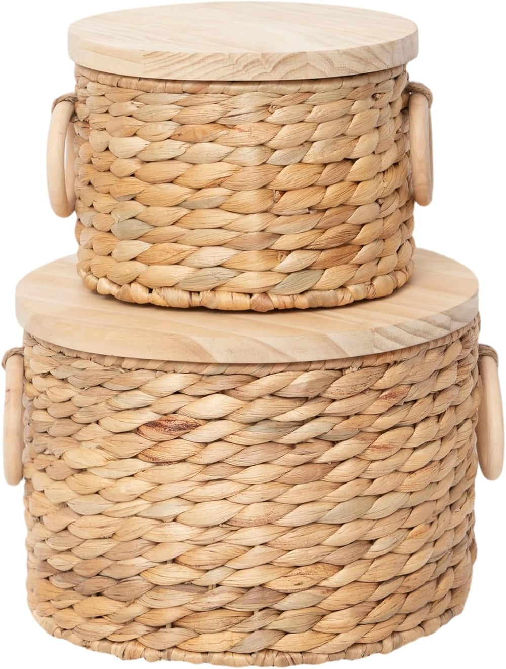 Woven Water Hyacinth Storage Basket Set of 2 with Lids