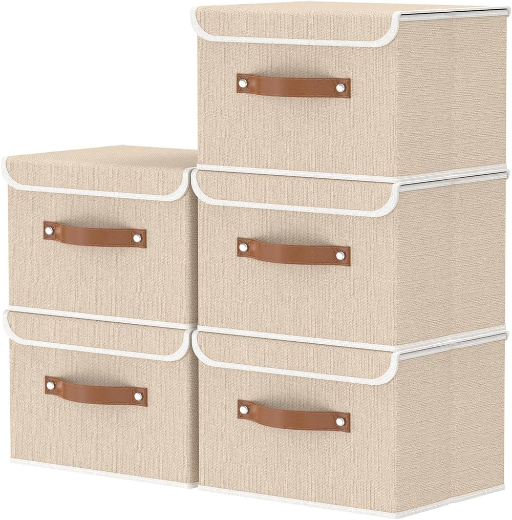 OUTBROS Fabric Storage Bins, Beige, 5 Pack 10.2 x 7.9 x 6.7 in
