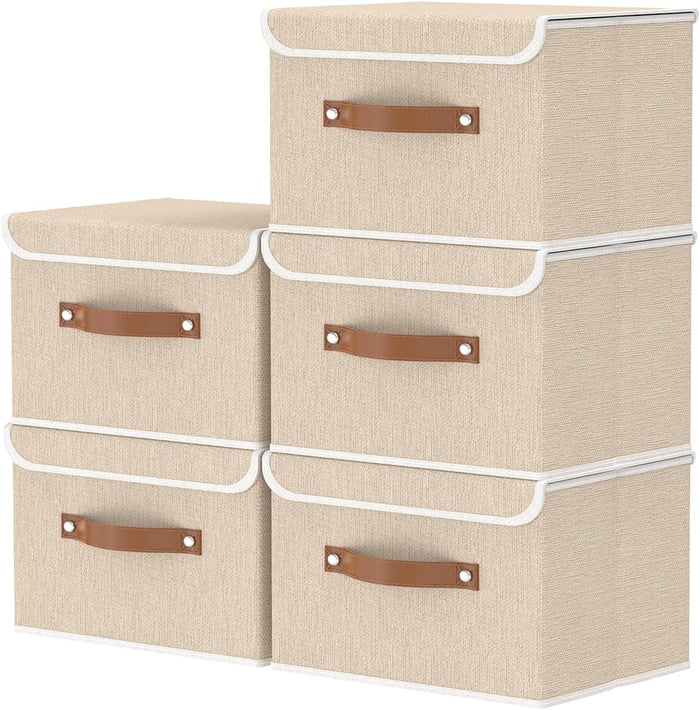 OUTBROS Fabric Storage Bins, Beige, 5 Pack 10.2 x 7.9 x 6.7 in