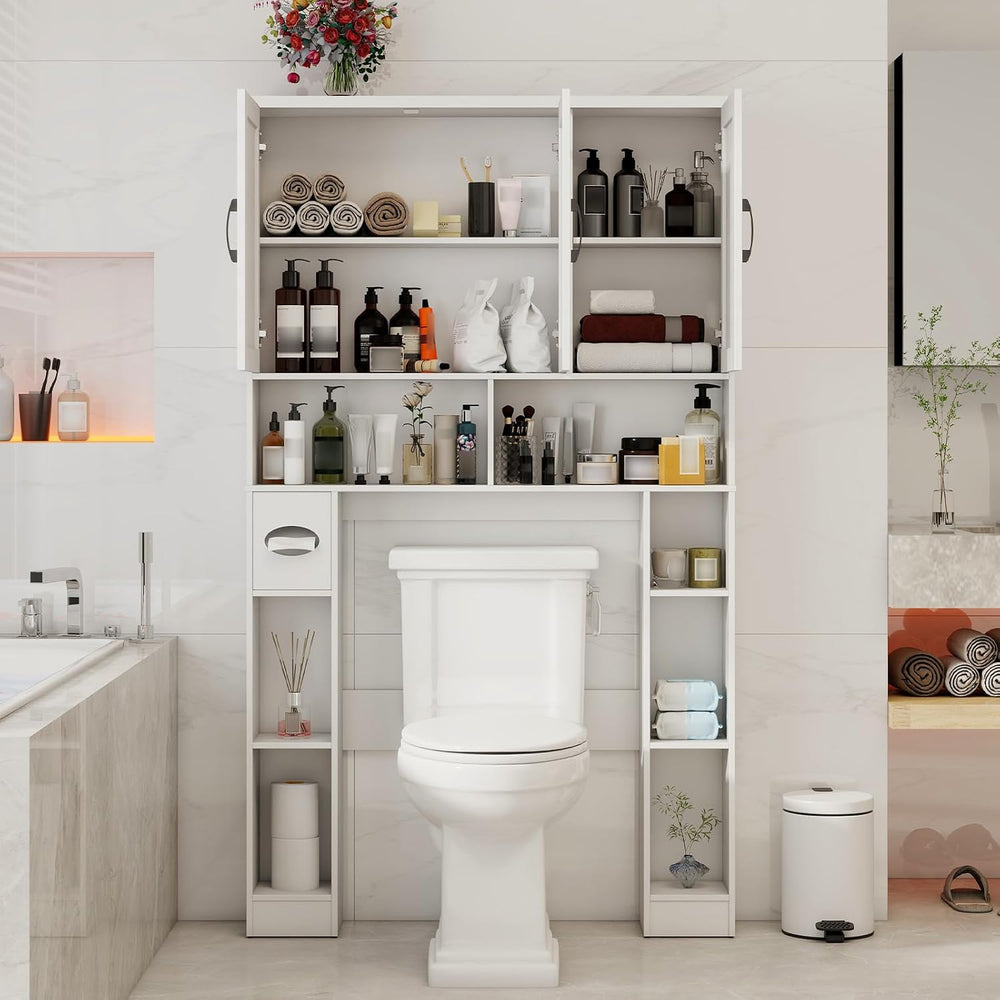 Vabches Over The Toilet Storage Cabinet with 3 Barn Doors.White