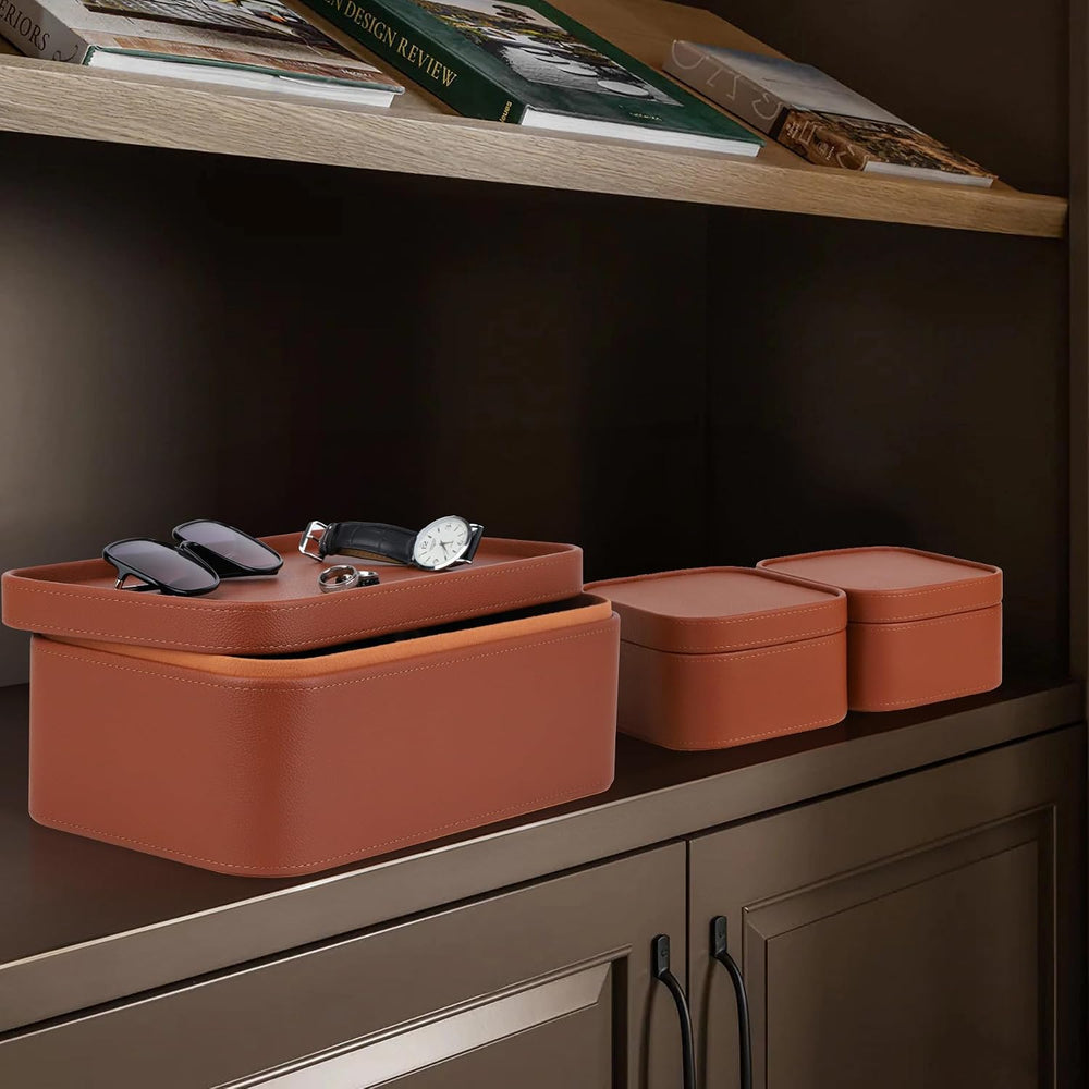 HofferRuffer Faux Leather Decorative Storage Boxes, Dust proof Storage Shelf ...