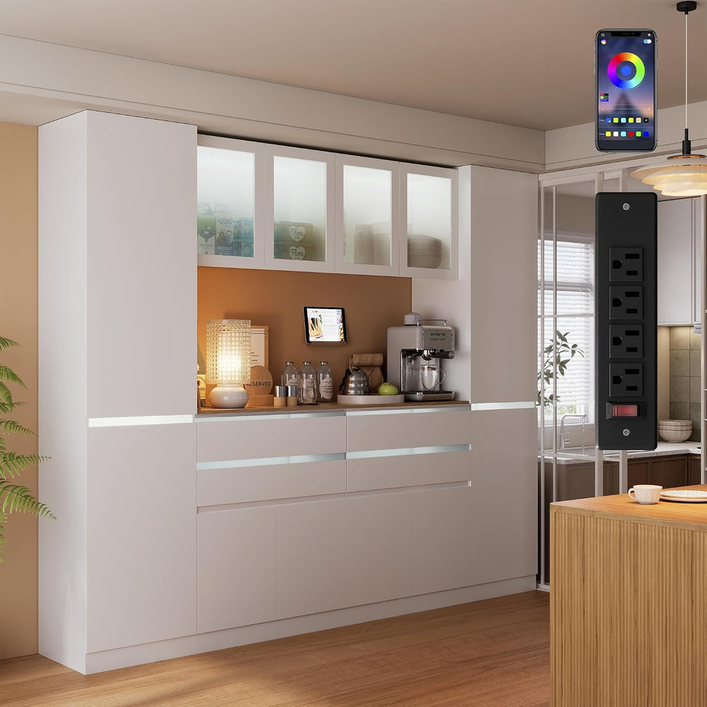 Bobve Giant Storage Cabinet with LED/Charging Station,Multifunctional Pantry ...