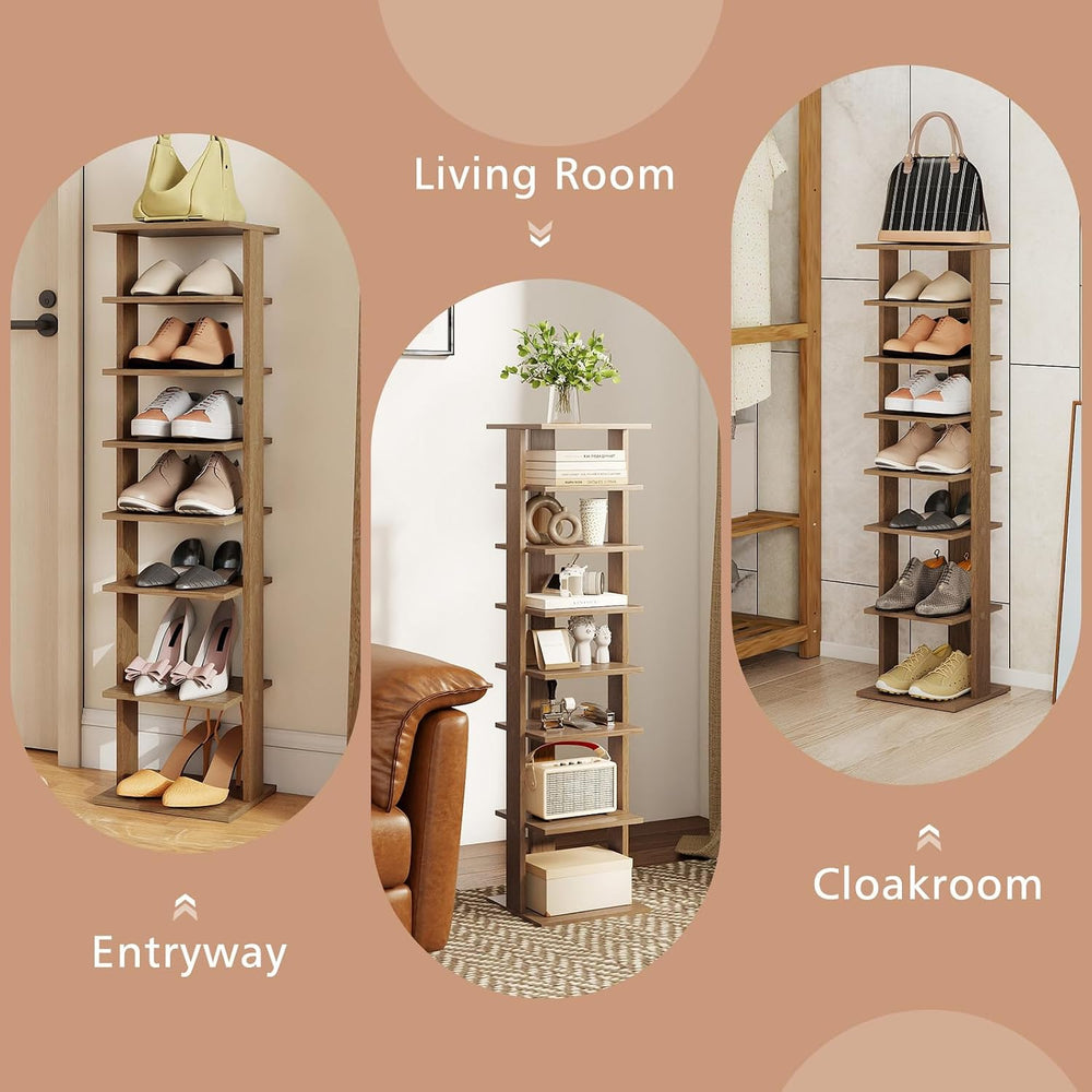 GIANTEX 8-Tier Vertical Shoe Rack, Freestanding Narrow Shoe Tower, Natural