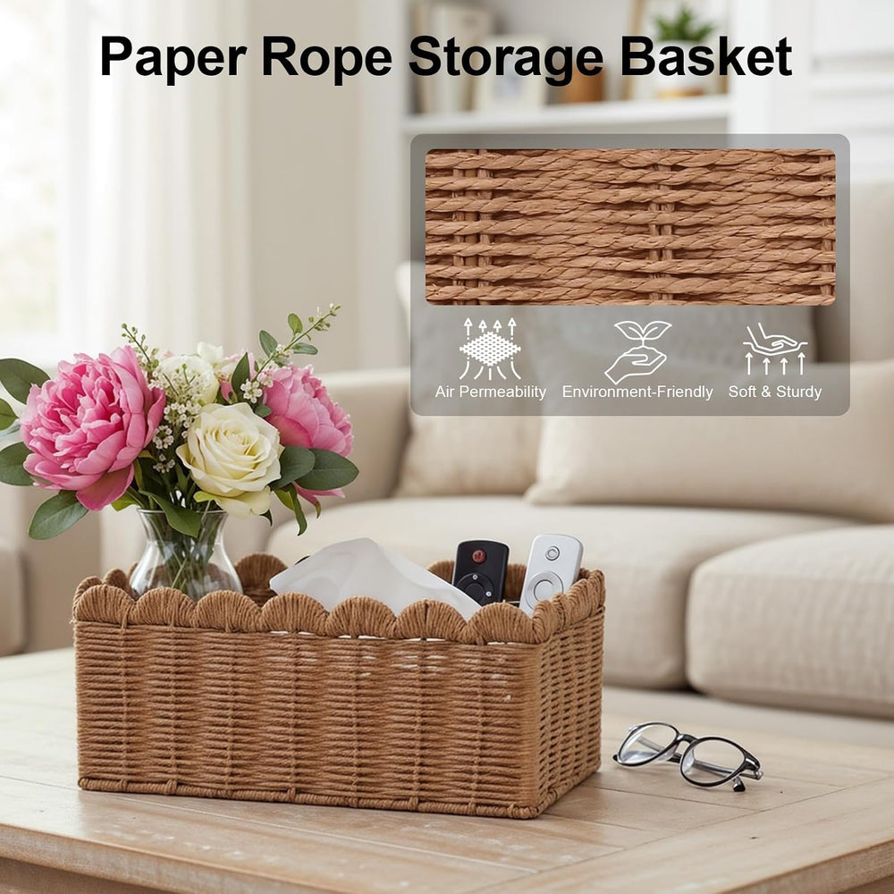 3 Pcs Wicker Baskets for Organizing,Scalloped Baskets, Hand-woven Wicker Stor...