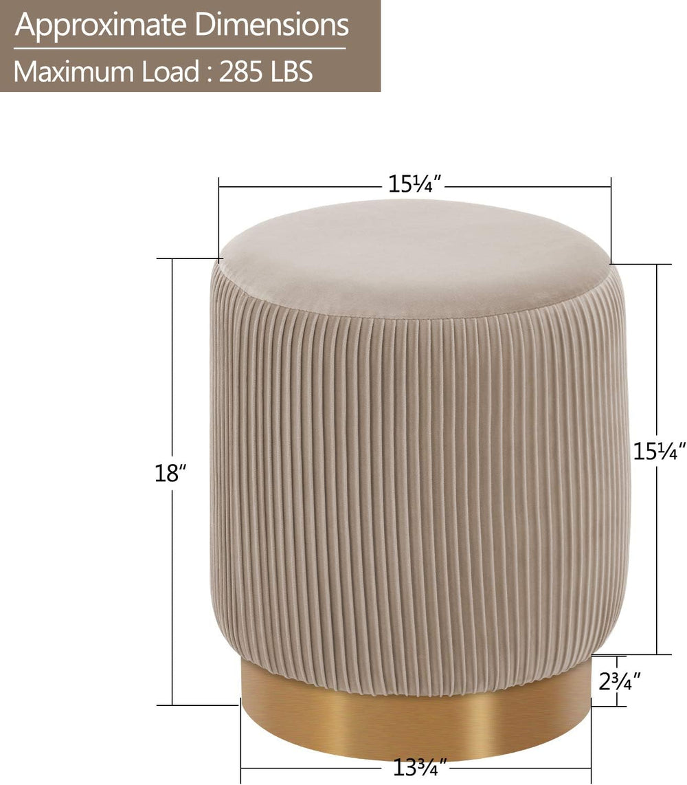 DUHOME Modern Round Velvet Ottoman Footrest Vanity Stool Khaki