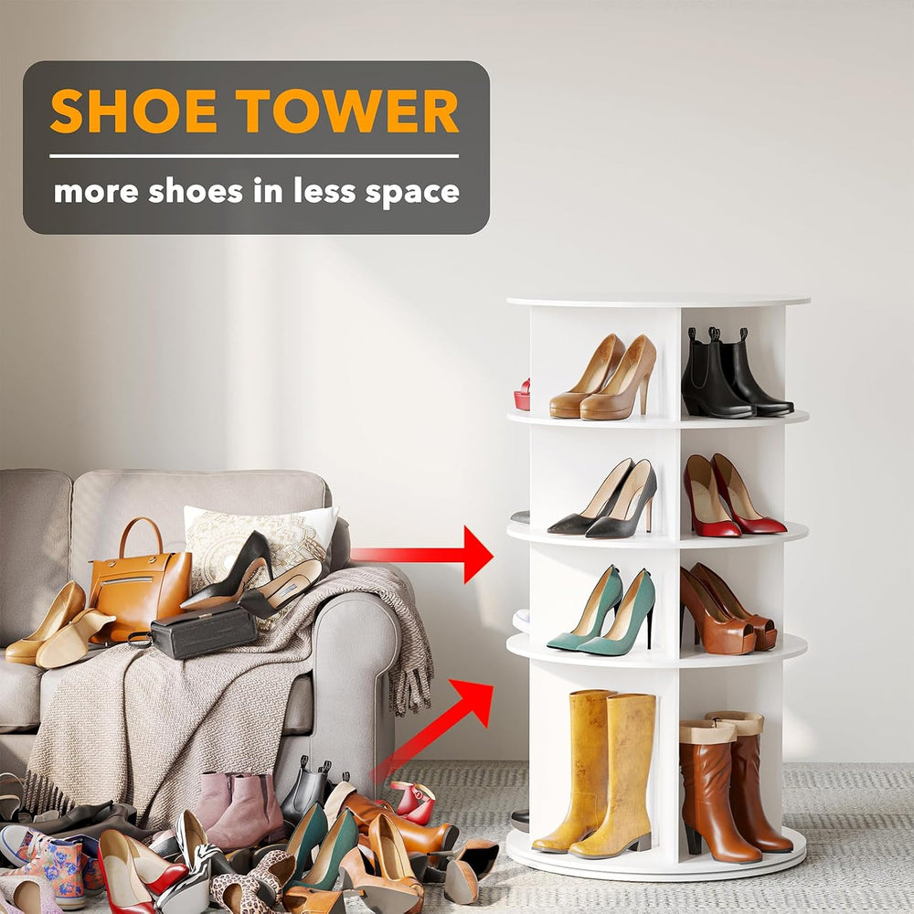 SpaceAid Rotating Shoe Rack 4 Tier Organizer, High Bottom Design Shoe Tower S...