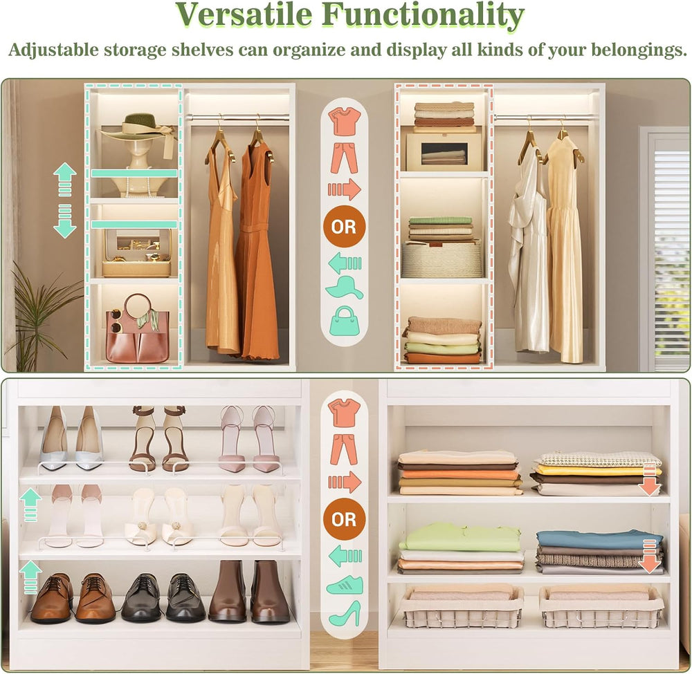 Besiost Closet System, 4.2–8.8 FT Closet Organizer with 2 Wooden Drawers and ...
