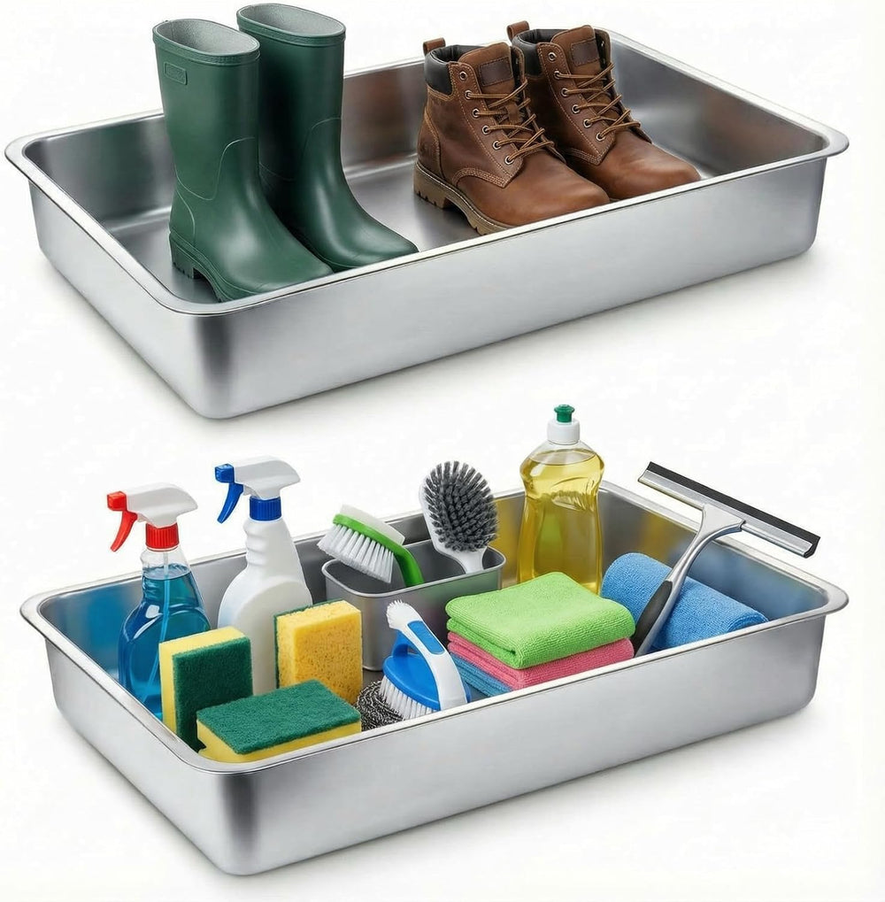 Suclain 2 Pack Stainless Steel Boot Trays for Entryway Under Sink Mat Tray Li...