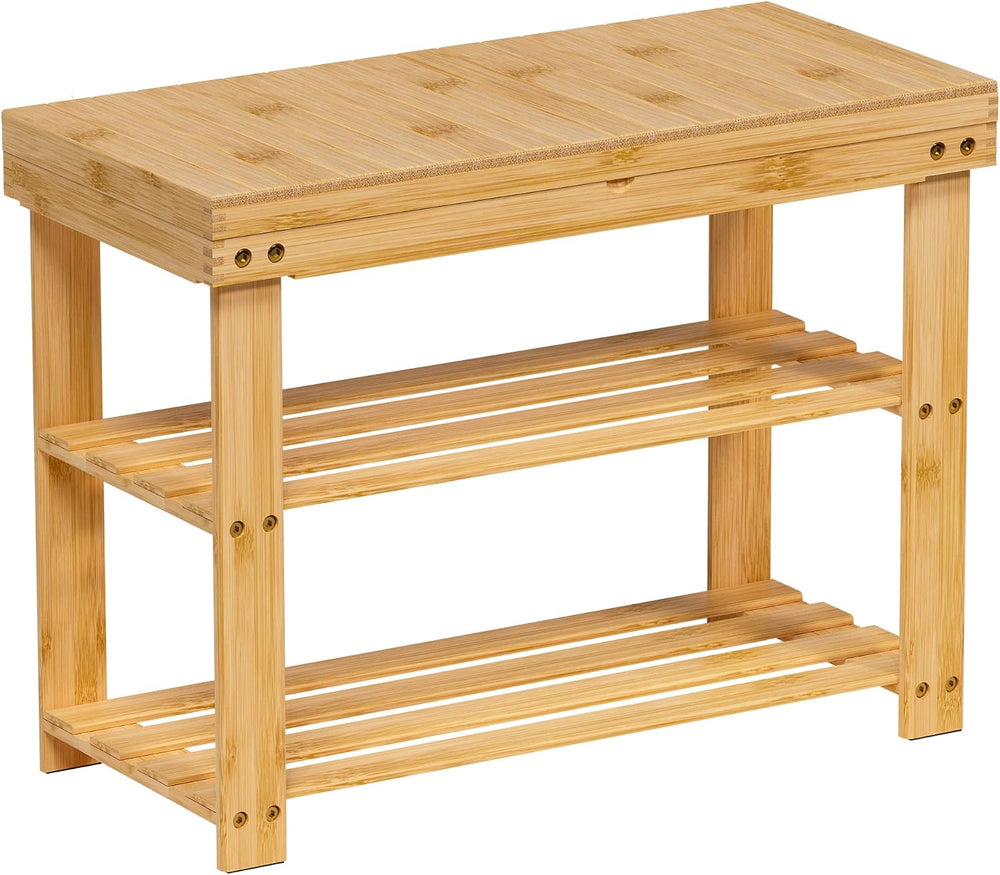 Zhuoyue Bamboo Shoe Rack Wood Bench with Storage Shelf for Entryway Small Spa...