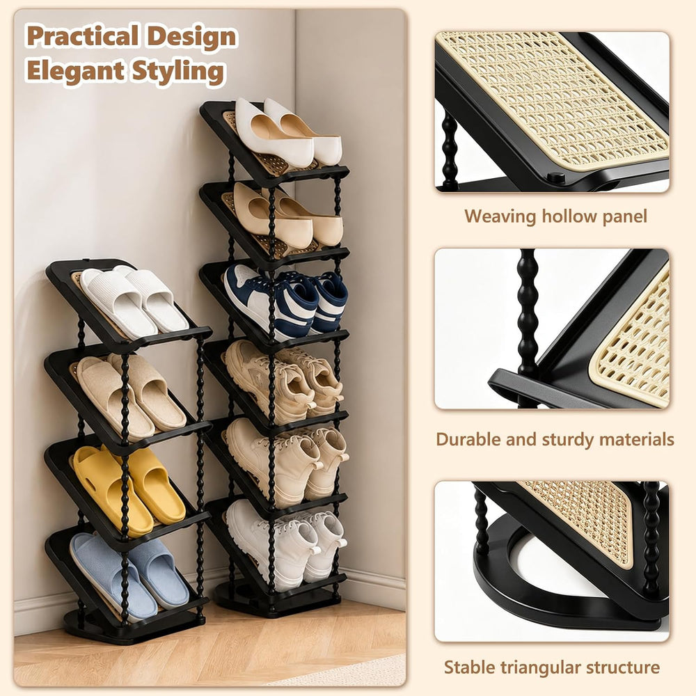 2 Pack Slanted Narrow Shoe Rack 5 Tiers, Slim Depth Vertical Shoe Shelf