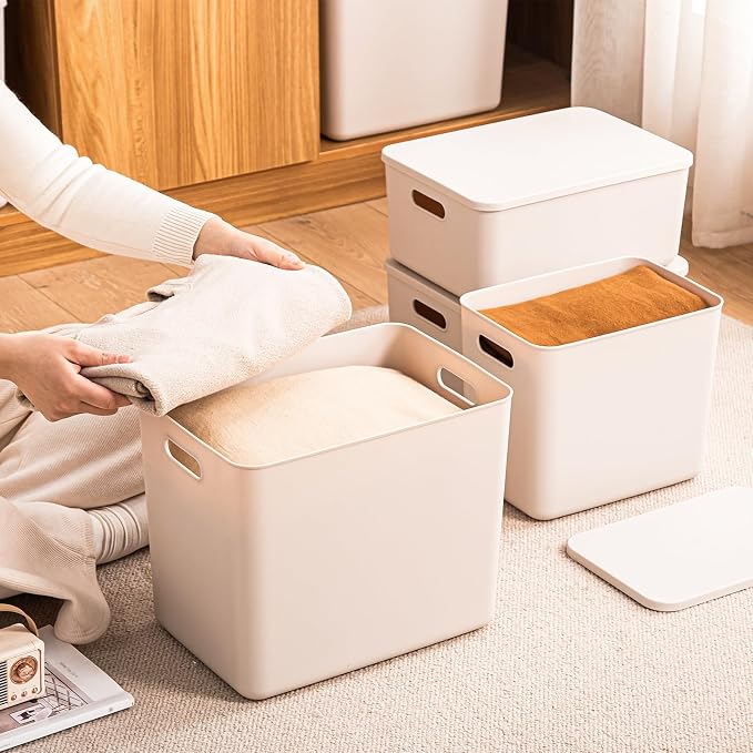 Plastic Storage Bins with lids, Storage Baskets, Container with handle