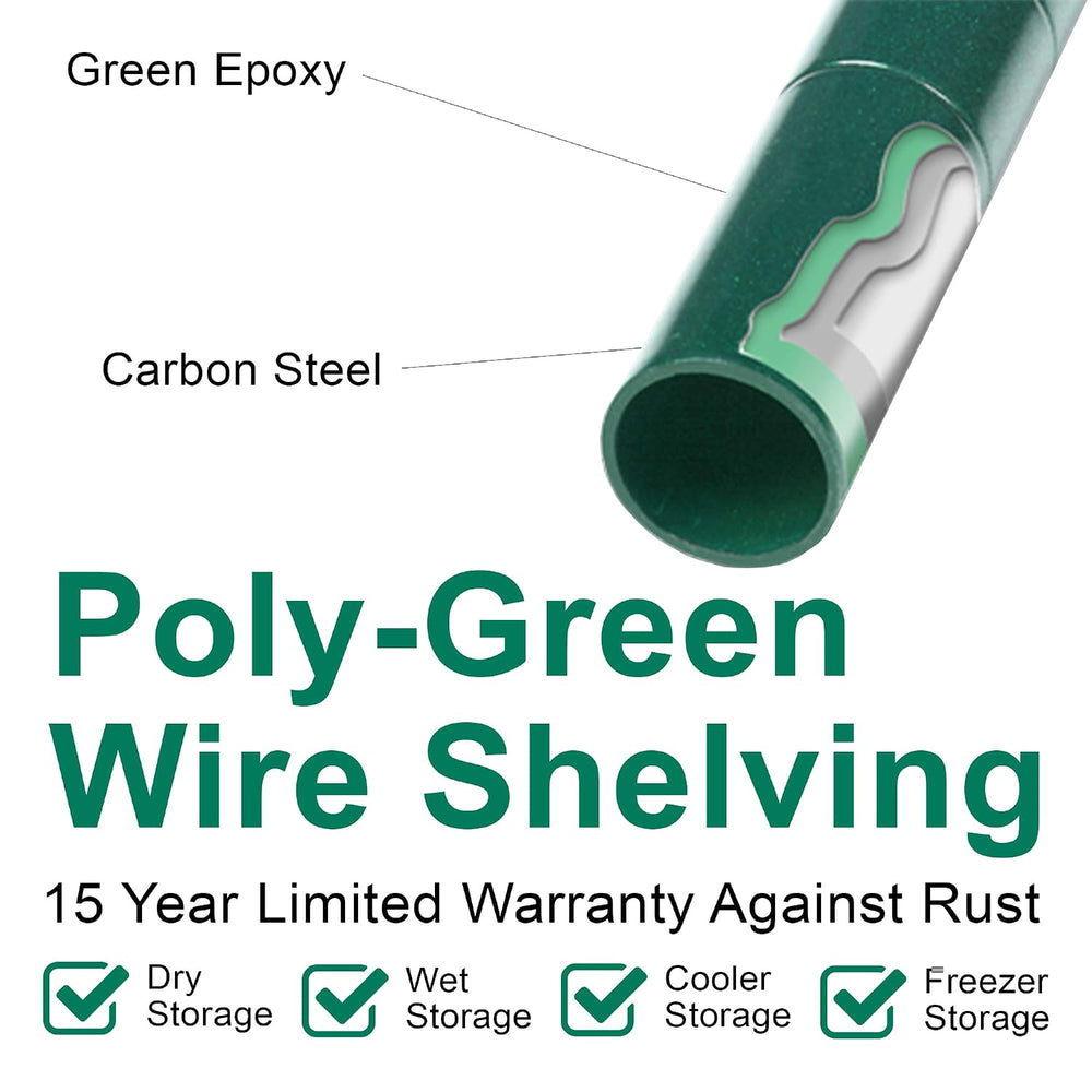 Nexel Poly-Green Antimicrobial Adjustable Wire Shelving Unit, 4 Tier, Heavy D...