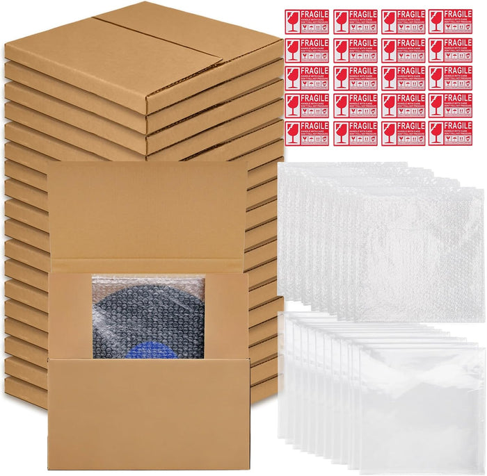 18 Set Vinyl Record Mailers 12.9 x 12.9 x 1" Shipping Boxes Brown Easy Fold Album Corrugated Cardboard Box Multi Depth Album Mailer for Packing Shipping Moving Storage Supplies