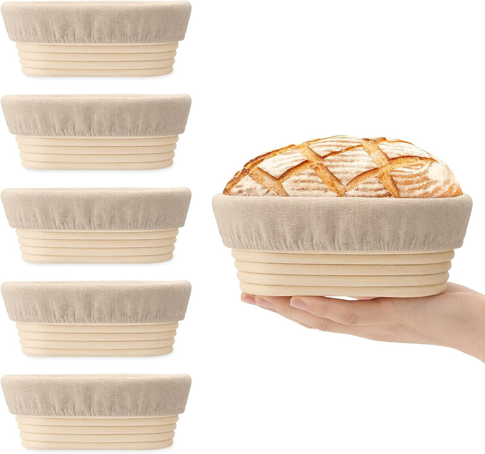 6.5 Inch Banneton Bread Proofing Basket Oval Mini Banneton Basket Set of 6, S...