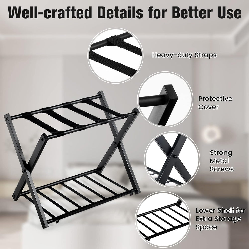 S AFSTAR Folding Luggage Rack with Shoe Shelf, Metal Suitcase Stand, Portable...