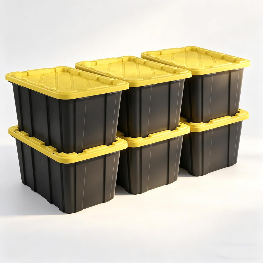 6 Pack, Large 27 Gallon Durable Plastic Storage Bin with Snap-On Lid, Storage...