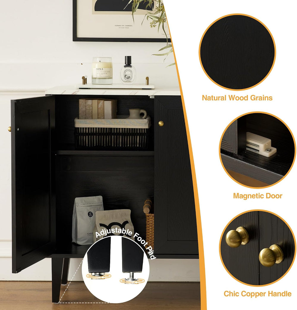 Storage Cabinets Set of 2 Credenza Buffets Adjustable Shelf WoodenTable Conso...