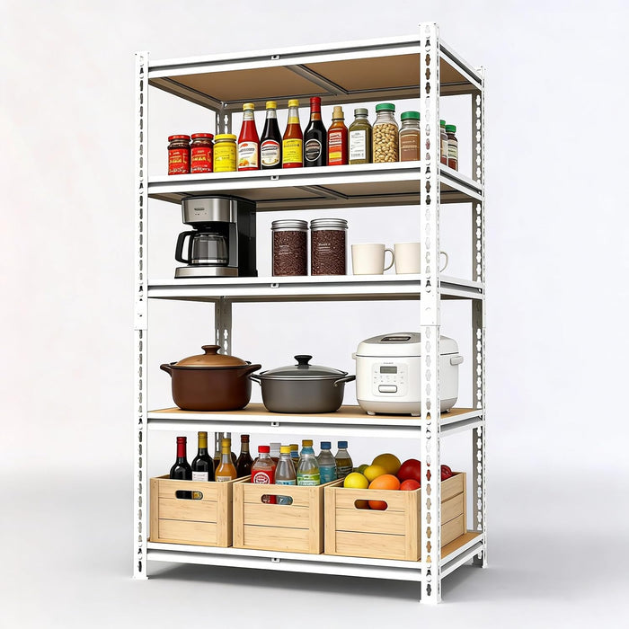 White Storage Shelving Unit，40" W 5 Tier Storage Shelve，Adjustable Heavy-Duty Shelving for Pantry, Kitchen, Garage, Closet,Office (72" 40" 19")