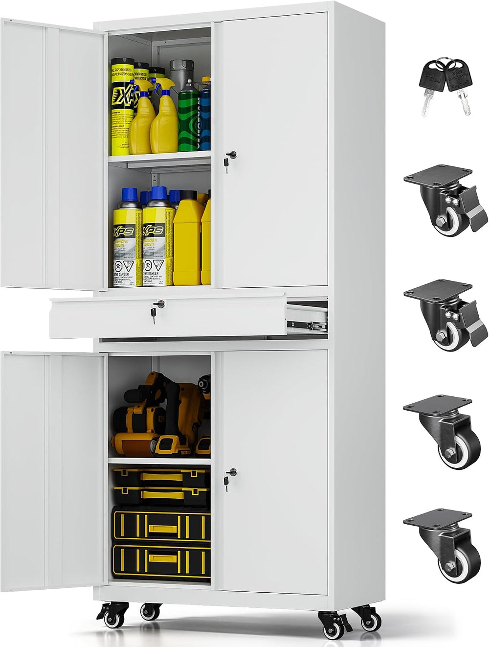 73" Metal Garage Storage Cabinet with Wheels， Rolling Tool Storage with ...