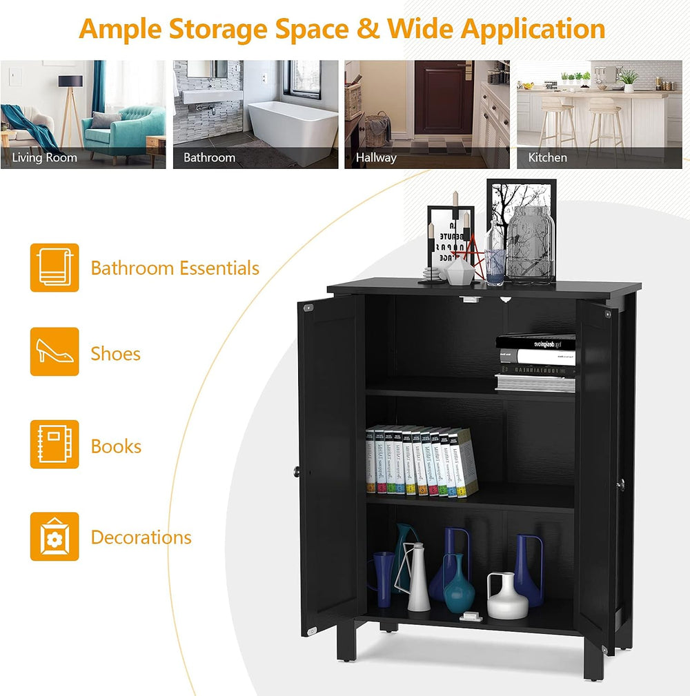 GOFLAME Bathroom Floor Cabinet, Freestanding Storage Organizer Cabinet with 3...