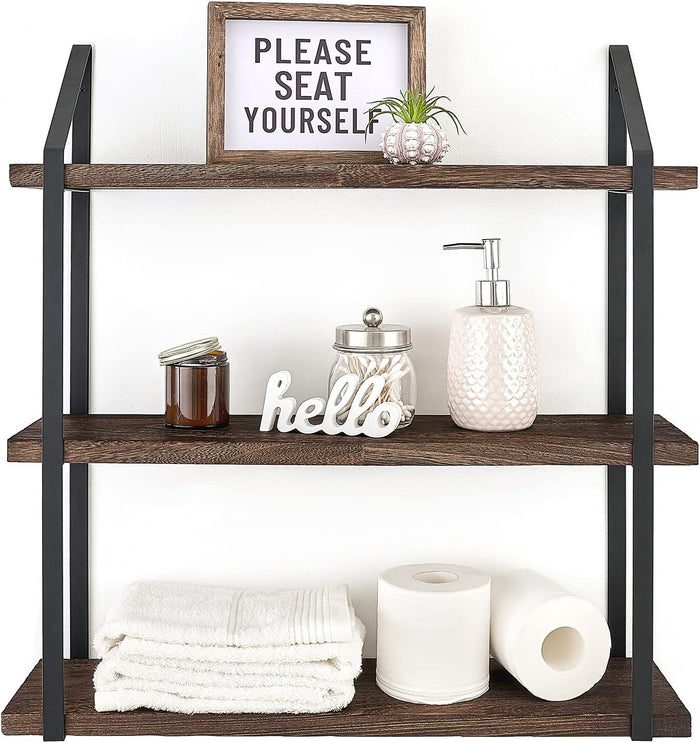 Mkono 3 Tier Floating Wall Shelf Wood Hanging Shelf with Brackets 23.5 Inch