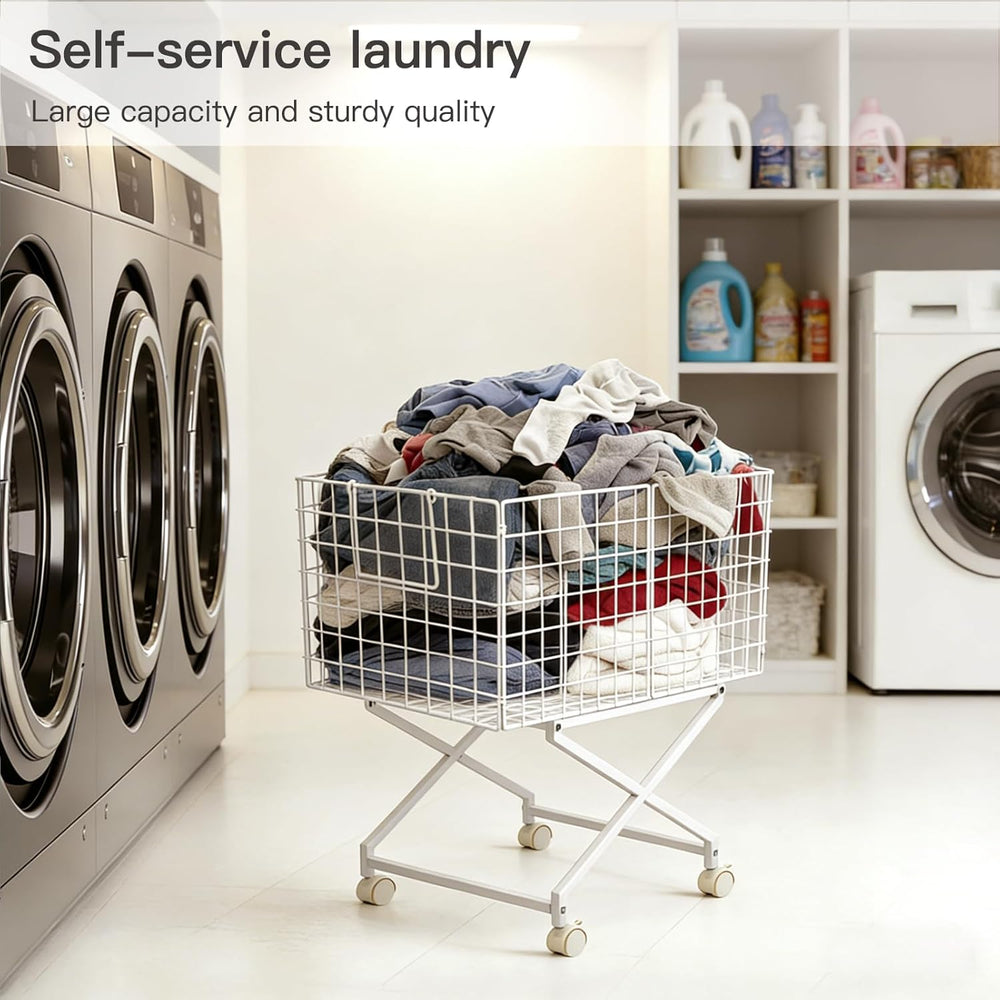 Rolling Laundry Basket with Wheels, 27" Elevated 80L Cart White