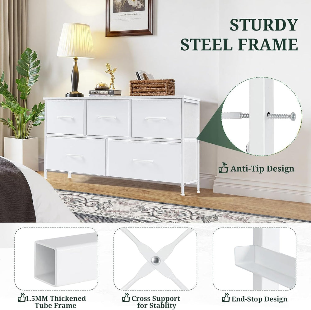 5-Drawer Dresser for Bedroom, Anti-Tip Wide Storage Organizer Fabric