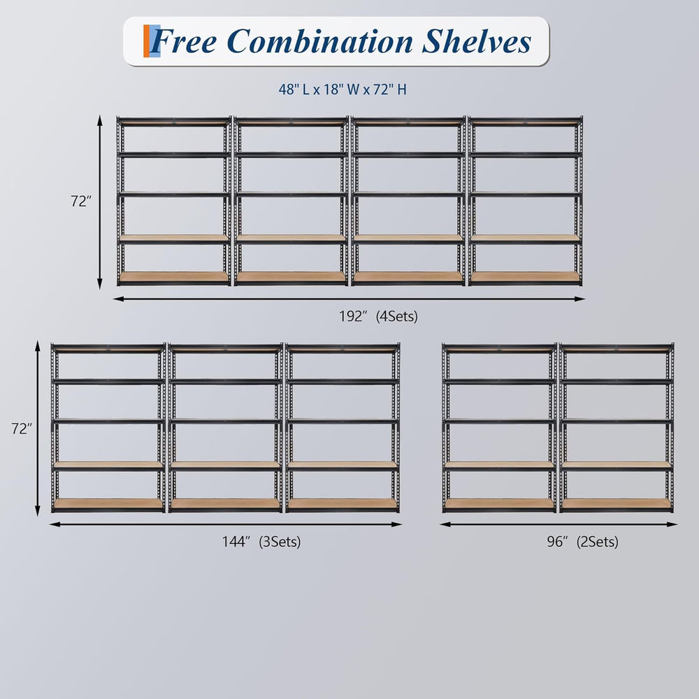 Heavy Duty Garage Storage Shelves, 5-Tier Adjustable Metal Shelving Unit