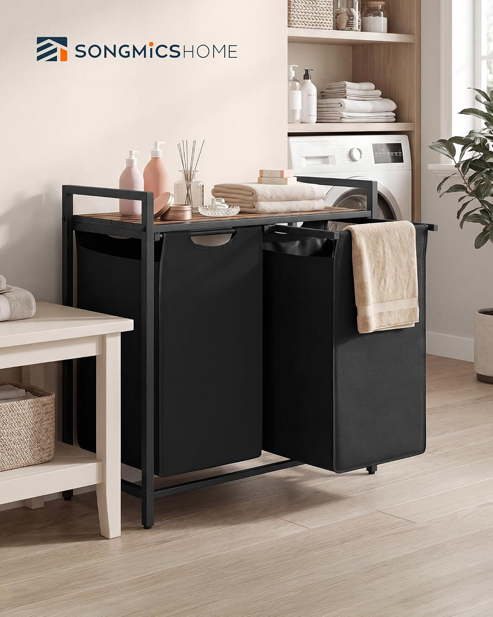 SONGMICS HOME Laundry Basket Sorter with Storage Shelf, Laundry Hamper with M...