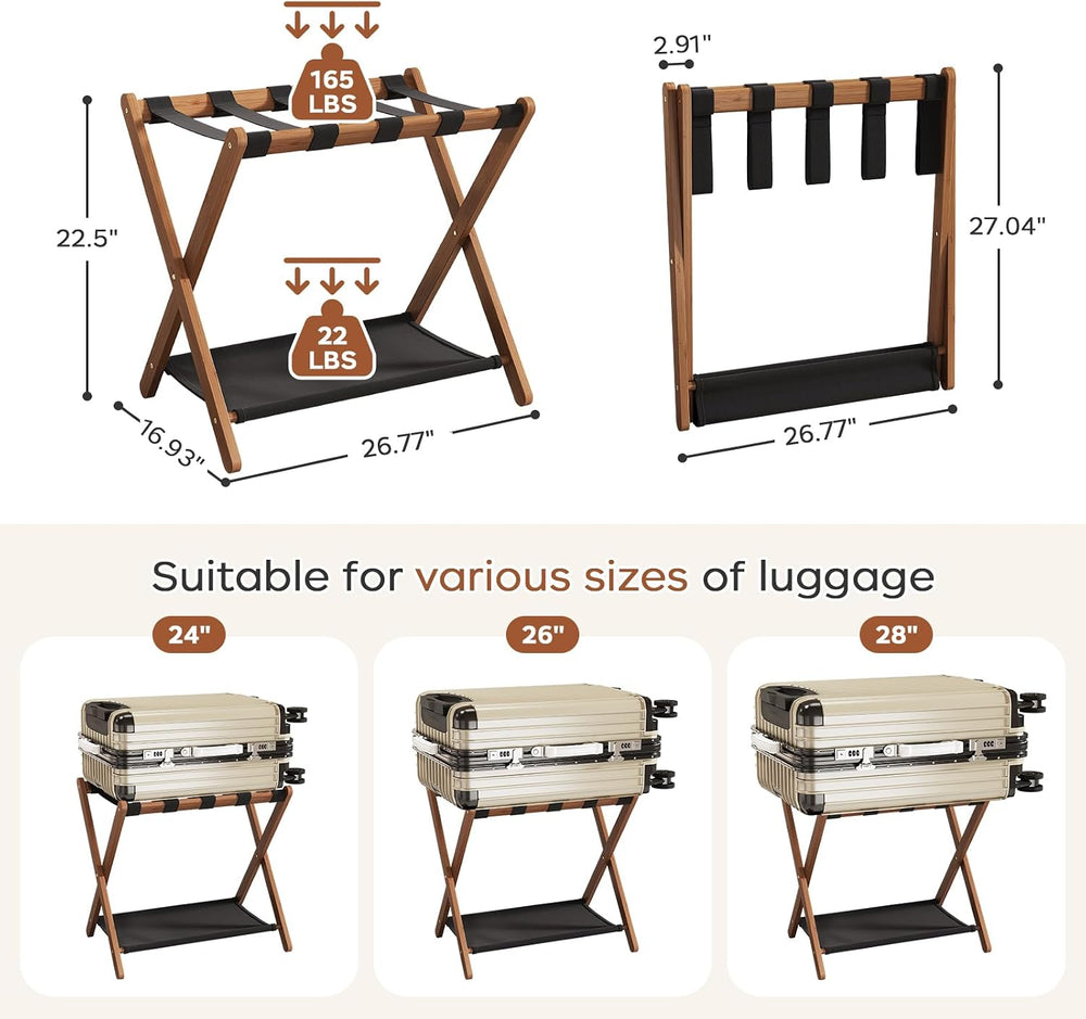 Fully Assembled Walnut Luggage Racks Set of 2, Bamboo 26.77" Luggage Rac...