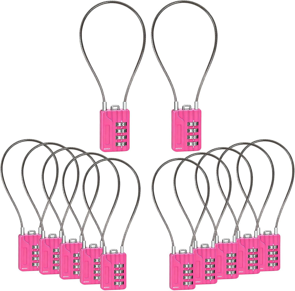 SEPOX® 12PK Metal Combo Padlock, Resettable 4-Digit, Extra Long Cable 12.5"