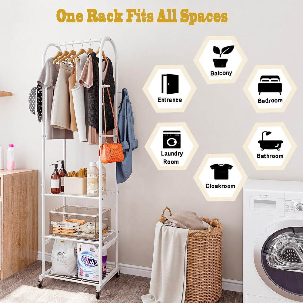 SUOERNUO Rolling Clothes Rack Clothing Rack With 3 Tier Metal Shelves