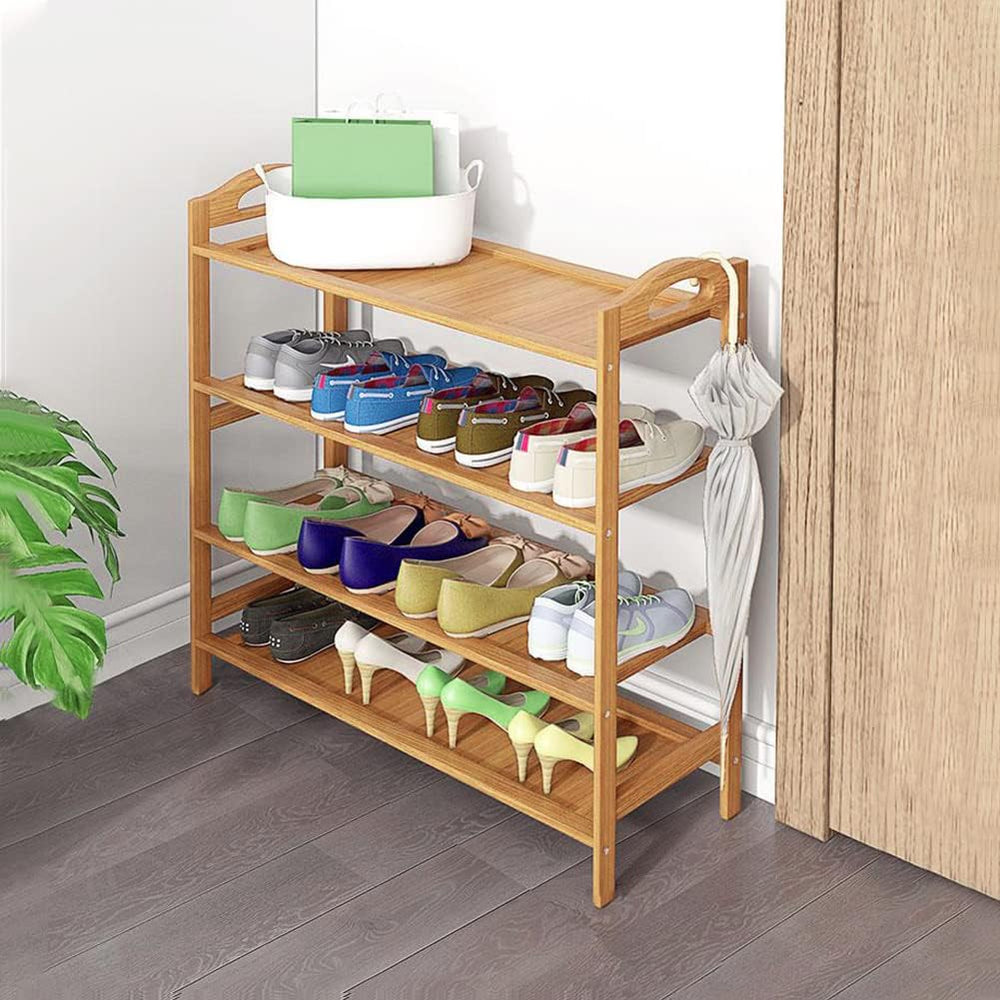 4 Tier Bamboo Shoe Rack,Shoe Organizer Free Standing Entryway Shoe Tower Shel...