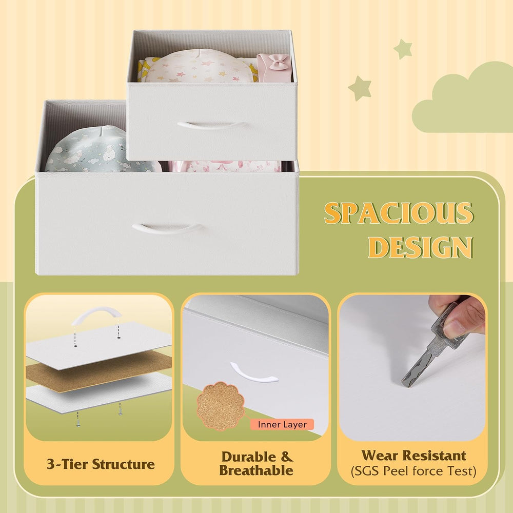 WLIVE White Dresser for Bedroom with 5 Drawers，Fabric Dresser with Charging S...