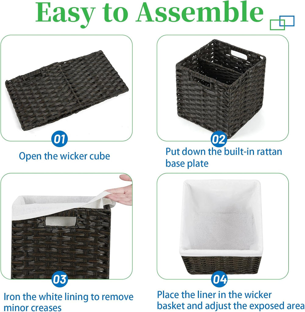 Bidtakay Wicker Cube Baskets with Liners 11 inch 2 Pack Waterproof Imitation ...