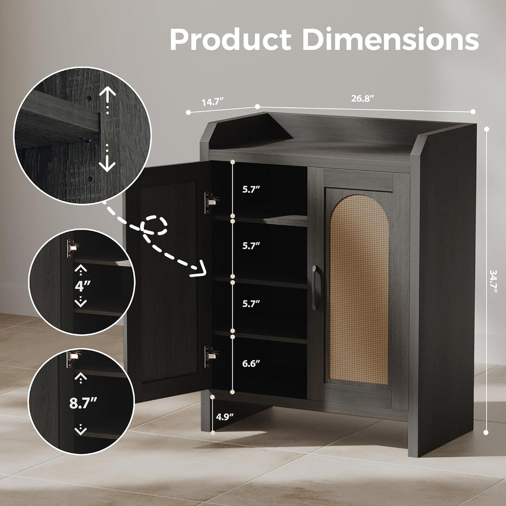 Mericonia Shoe Cabinet Storage for Entryway, Natural Rattan Shoes Cupboard, W...