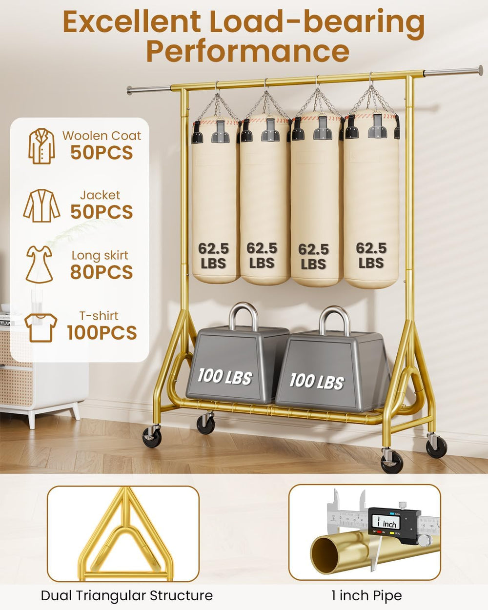 Heavy Duty Clothes Rack, Metal Clothing Rack Load 450 LBS, Rolling Coat Racks...