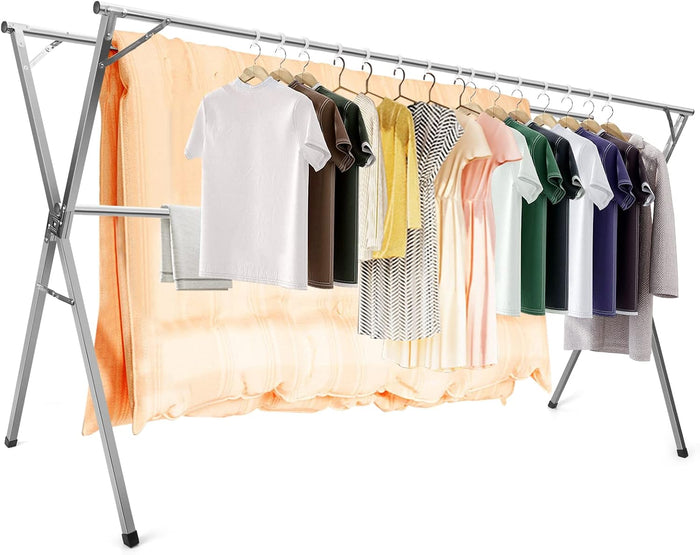 AIODE Clothes Racks for Hanging,94.5 inch for Stainless Steel Adjustable and Foldable Space Saving Laundry Clothes Drying Rack for Indoor Outdoor with Windproof Hooks